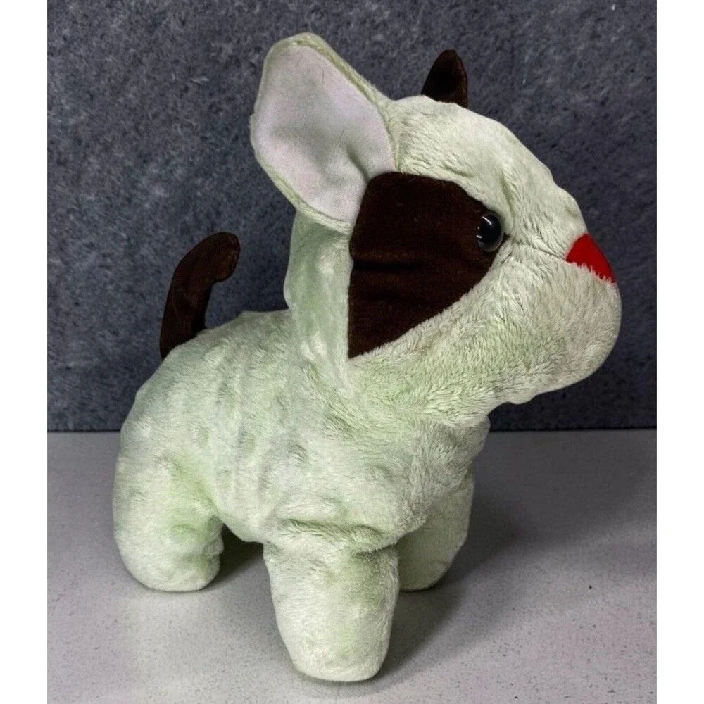 Puli Brand Plush Dog Green Brown Spotted Stuffed Animal 8” Red Nose Puppy